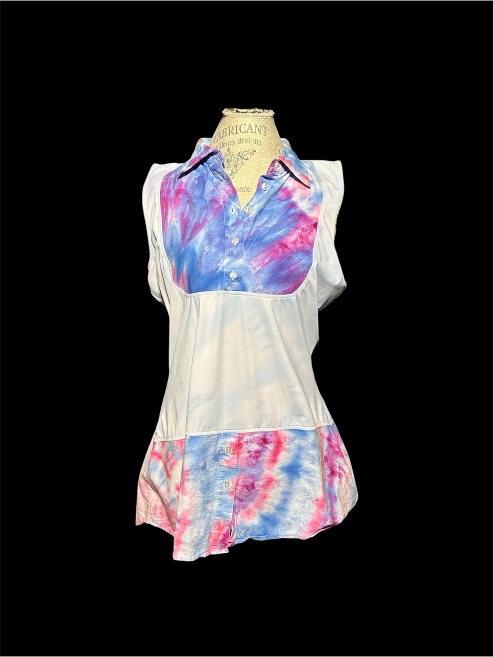Vintage Bubblegum Blue and Pink Tie-Dye Blouse